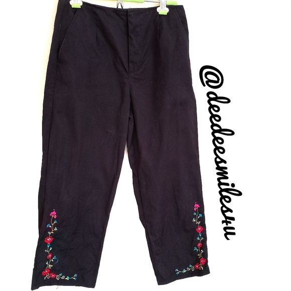 White Stag Pants - White Stag Petite Pants with Floral Embroidery Black